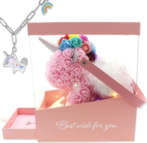 Rose Unicorn Party Favor Artificial Flowers Forever Gift Box Set for Her Girlfriend Children Kid Daughter Women Anniversary Christmas Valentines Birthday Mothers Day (Light Pink) in Saudi Arabia