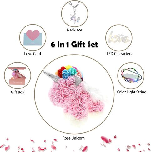 Rose Unicorn Party Favor Artificial Flowers Forever Gift Box Set for Her Girlfriend Children Kid Daughter Women Anniversary Christmas Valentines Birthday Mothers Day (Light Pink) in Saudi Arabia