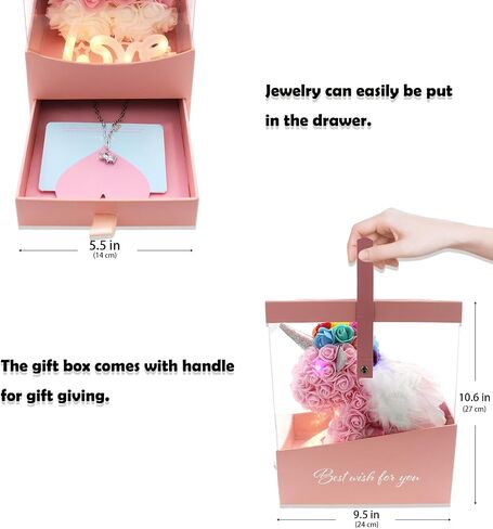 Rose Unicorn Party Favor Artificial Flowers Forever Gift Box Set for Her Girlfriend Children Kid Daughter Women Anniversary Christmas Valentines Birthday Mothers Day (Light Pink) in Saudi Arabia