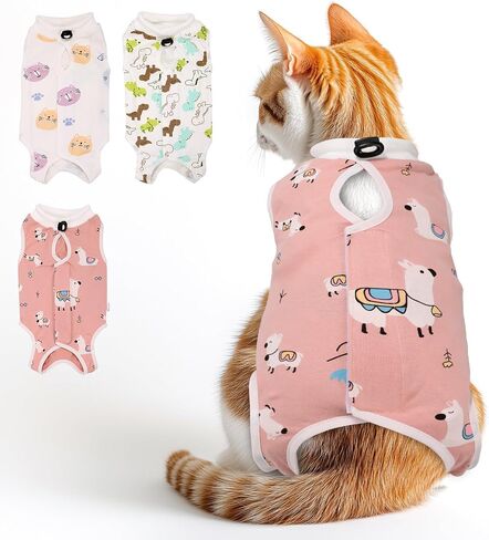 3 PCS Cat Recovery Suit for Spay Abdominal Wounds Female, Cat Onesie for Cats After Surgery, Cat Surgery Recovery Suit Breathable E-Collar Alternative Kitten Onesie for Cats Anti Licking in Saudi Arabia