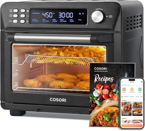 COSORI Ceramic Air Fryer Toaster Oven Combo, 13-in-1 Flat-Sealed Heating Elements for Easy Cleanup, Innovative Burner Function, 8 Accessories & Recipes, 26QT, Silver, Stainless Steel in Saudi Arabia
