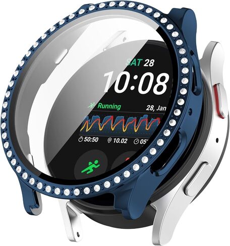 FitTurn Bling Protector Case Compatible with Samsung Galaxy Watch 7 40mm 44mm Crystal Diamonds Plate Tempered Glass Screen Full Frame Protector Case Cover Scratch Resistant Shock Slim (Gold, 40mm) in Saudi Arabia