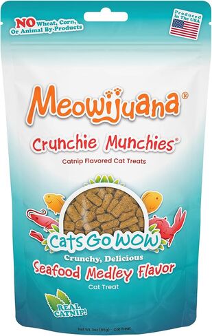 Meowijuana | Crunchie Munchie Catnip Treats | Seafood Medley | Made with Organic Catnip | Produced in The USA |Feline and Cat Lover Approved in Saudi Arabia