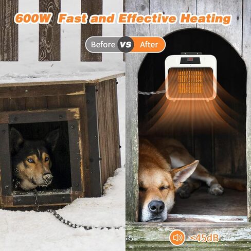 Rypet Large Dog House Heater with Thermostat, 300W/600W Safe Heater for Dog House Outdoor with 6 Ft Anti Chew Cord, Wall Mounted Dog Kennel Heater Electric Warmer for Most Dog House in Saudi Arabia