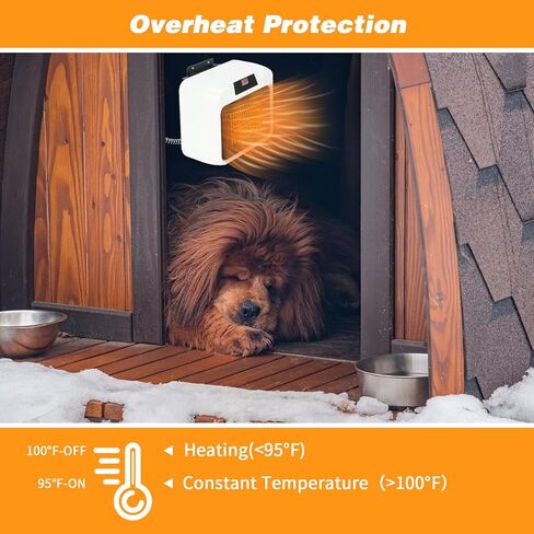 Rypet Large Dog House Heater with Thermostat, 300W/600W Safe Heater for Dog House Outdoor with 6 Ft Anti Chew Cord, Wall Mounted Dog Kennel Heater Electric Warmer for Most Dog House in Saudi Arabia