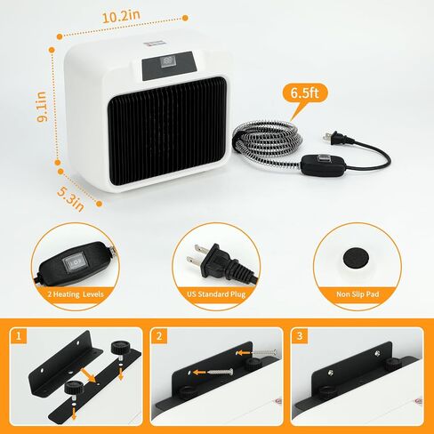 Rypet Large Dog House Heater with Thermostat, 300W/600W Safe Heater for Dog House Outdoor with 6 Ft Anti Chew Cord, Wall Mounted Dog Kennel Heater Electric Warmer for Most Dog House in Saudi Arabia