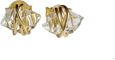 Natural Raw Herkimer Diamond Wire Studs 925 Sterling Silver Dainty Studs Minimalist Earrings Raw Crystal Wire Wrapped Studs Raw Herkimer Earrings Gift for Her (gold) in Saudi Arabia