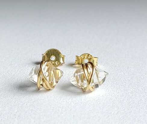 Natural Raw Herkimer Diamond Wire Studs 925 Sterling Silver Dainty Studs Minimalist Earrings Raw Crystal Wire Wrapped Studs Raw Herkimer Earrings Gift for Her (gold) in Saudi Arabia