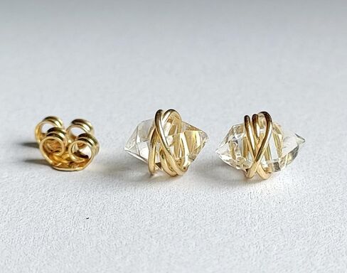 Natural Raw Herkimer Diamond Wire Studs 925 Sterling Silver Dainty Studs Minimalist Earrings Raw Crystal Wire Wrapped Studs Raw Herkimer Earrings Gift for Her (gold) in Saudi Arabia