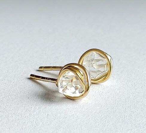 Natural Raw Herkimer Diamond Wire Studs 925 Sterling Silver Dainty Studs Minimalist Earrings Raw Crystal Wire Wrapped Studs Raw Herkimer Earrings Gift for Her (gold) in Saudi Arabia