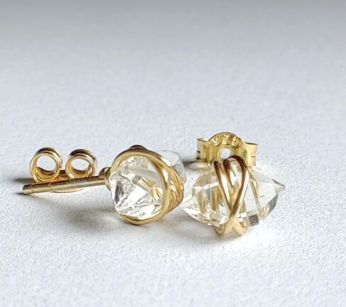 Natural Raw Herkimer Diamond Wire Studs 925 Sterling Silver Dainty Studs Minimalist Earrings Raw Crystal Wire Wrapped Studs Raw Herkimer Earrings Gift for Her (gold) in Saudi Arabia