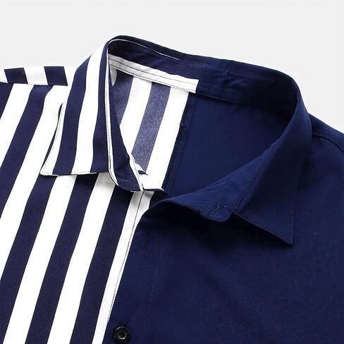 Mens Short Sleeve Button Down Shirt Casual Summer Striped Shirts Patchwork Hawaiian Print Beach Top in Saudi Arabia
