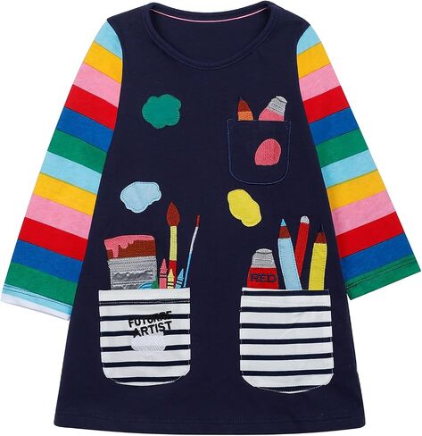 Girls Long Sleeve Dresses Toddler Fall Clothes Cotton Casual School Outfits for Kids 2-8 Years in Saudi Arabia