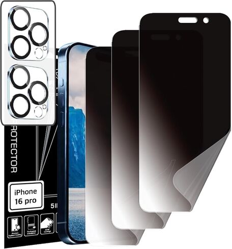 [3 + 2] 3 Matte Privacy TPU film screen protector + 2 Lens Protector compatible with iPhone 16 pro 2024 Easy to Install TPU Film screen protector Anti Glare & Peeping Scratch Resistant in Saudi Arabia