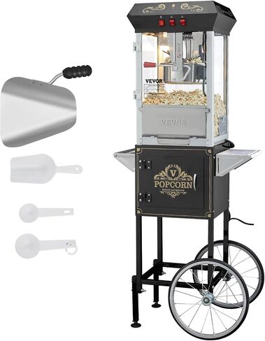VEVOR Popcorn Maker, 850W Popcorn Popper Machine, 8 Oz Kettle Makes 48 Cups per Batch, Countertop Popcorn Maker with Tempered Glass, Includes 4 Scoops, Movie Theater Style, Black in Saudi Arabia