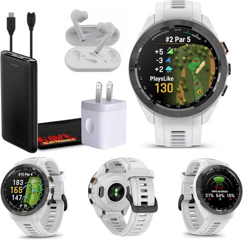 Garmin Approach S70 42MM White- GPS Golf Smartwatch for Men, Lightweight Touchscreen AMOLED Display and Preloaded Courses Bundle with Wireless Ear Buds & More in Saudi Arabia