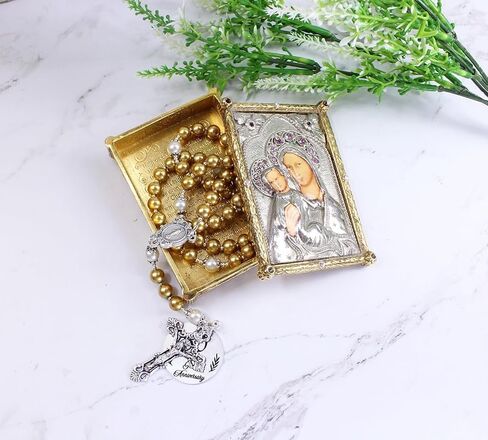 Anniversary Rosary 50th Anniversary Rosary Gold Glass Pearl Rosary Catholic Anniversary Gift Catholic Beads Religious Anniversary Gift (Gold Glass Pearl Beads) in Saudi Arabia