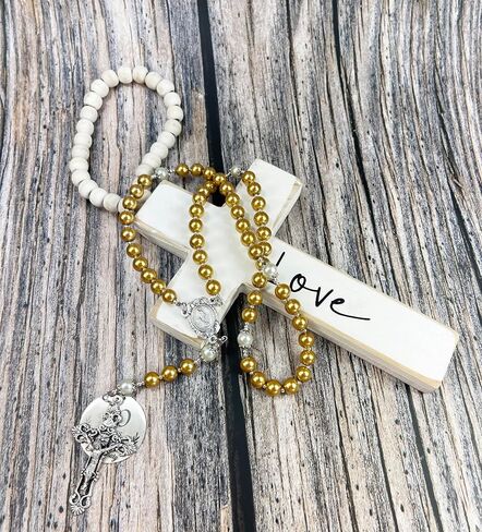 Anniversary Rosary 50th Anniversary Rosary Gold Glass Pearl Rosary Catholic Anniversary Gift Catholic Beads Religious Anniversary Gift (Gold Glass Pearl Beads) in Saudi Arabia