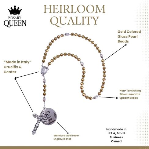 Anniversary Rosary 50th Anniversary Rosary Gold Glass Pearl Rosary Catholic Anniversary Gift Catholic Beads Religious Anniversary Gift (Gold Glass Pearl Beads) in Saudi Arabia