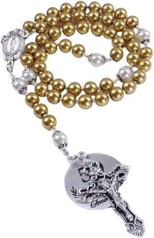 Anniversary Rosary 50th Anniversary Rosary Gold Glass Pearl Rosary Catholic Anniversary Gift Catholic Beads Religious Anniversary Gift (Gold Glass Pearl Beads) in Saudi Arabia