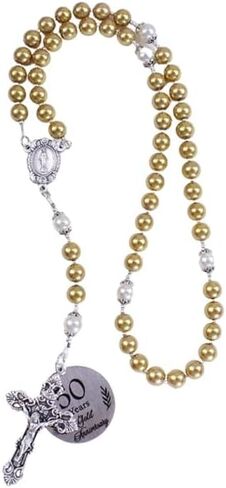 Anniversary Rosary 50th Anniversary Rosary Gold Glass Pearl Rosary Catholic Anniversary Gift Catholic Beads Religious Anniversary Gift (Gold Glass Pearl Beads) in Saudi Arabia