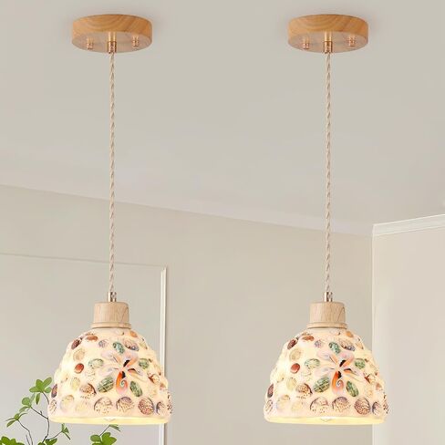 2 Pack Shell Pendant Light Fixture One-Light Adjustable Boho Natural Handmade Shellshade Small Pendant Lighting for Kitchen Island Sink Hallway Farmhouse Bathroom Bar in Saudi Arabia