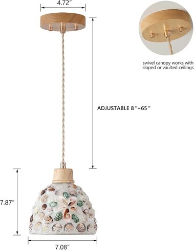 2 Pack Shell Pendant Light Fixture One-Light Adjustable Boho Natural Handmade Shellshade Small Pendant Lighting for Kitchen Island Sink Hallway Farmhouse Bathroom Bar in Saudi Arabia