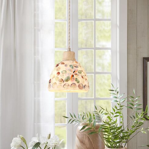 2 Pack Shell Pendant Light Fixture One-Light Adjustable Boho Natural Handmade Shellshade Small Pendant Lighting for Kitchen Island Sink Hallway Farmhouse Bathroom Bar in Saudi Arabia