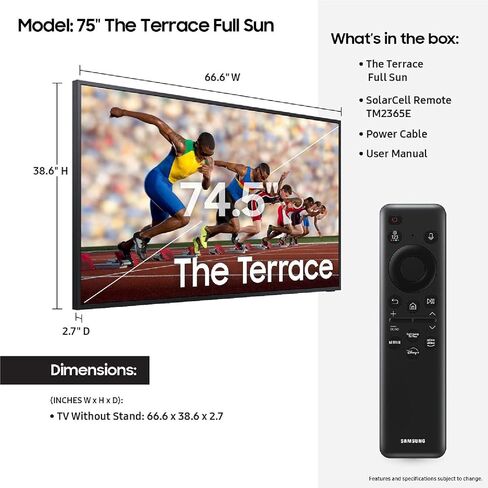 SAMSUNG 65-Inch Class Neo QLED 4K The Terrace Partial Sun, Quantum HDR+, Dolby Atmos, Wide Viewing Angle, Weather Resistant, Anti-Glare Outdoor Smart TV w/Alexa Built-in, (QN65LST7DAFXZA, 2024 Model) in Saudi Arabia
