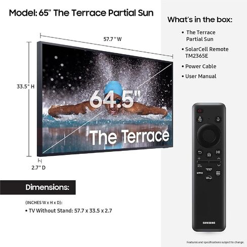 SAMSUNG 65-Inch Class Neo QLED 4K The Terrace Partial Sun, Quantum HDR+, Dolby Atmos, Wide Viewing Angle, Weather Resistant, Anti-Glare Outdoor Smart TV w/Alexa Built-in, (QN65LST7DAFXZA, 2024 Model) in Saudi Arabia