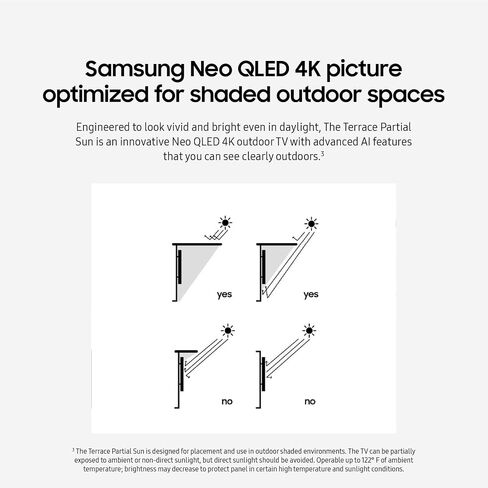 SAMSUNG 65-Inch Class Neo QLED 4K The Terrace Partial Sun, Quantum HDR+, Dolby Atmos, Wide Viewing Angle, Weather Resistant, Anti-Glare Outdoor Smart TV w/Alexa Built-in, (QN65LST7DAFXZA, 2024 Model) in Saudi Arabia