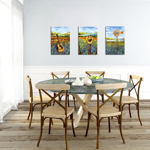 sechars 3 Piece Texas Canvas Wall Art Bluebonnets Field Landscape Painting Pictures Western Decor for Farmhouse Home Living Room Ready to Hang (Medium) in Kuwait