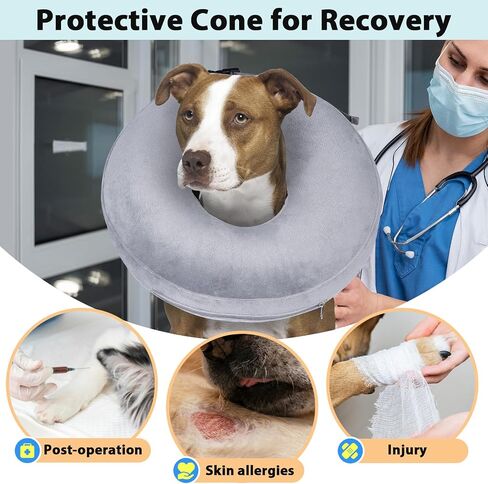 Crazy Felix Dog Cone Collar, Inflatable Dog Cone to Stop Licking, Soft Cone for Dogs After Surgery for Small Medium Large Dogs, Donut Cone for Dogs Alternative Without Vision Block(Grey, L) in Saudi Arabia