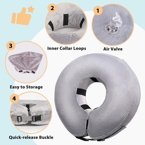 Crazy Felix Dog Cone Collar, Inflatable Dog Cone to Stop Licking, Soft Cone for Dogs After Surgery for Small Medium Large Dogs, Donut Cone for Dogs Alternative Without Vision Block(Grey, L) in Saudi Arabia
