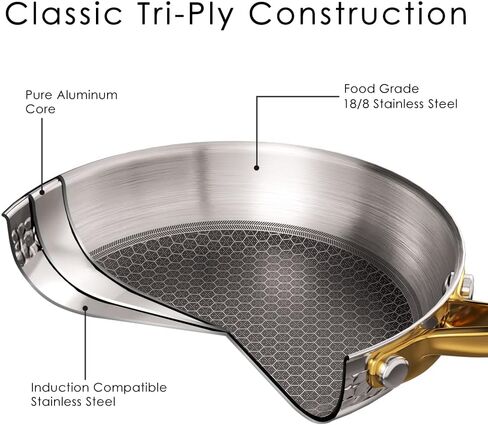 Pots and Pans Set, Tri-Ply Stainless Steel Hammered Kitchen Cookware, Induction Compatible, Dishwasher and Oven Safe, Non-Toxic, Professional Grade Cooking Sets, 10-Piece, Silver in Saudi Arabia
