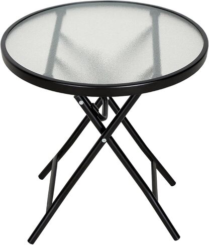 Abba Patio Outdoor Side Table, Round Folding Table with Tempered Glass Tabletop, Portable Bistro Coffee Table for Yard Balcony Garden Poolside Sunroom,Frosted Glass in Kuwait