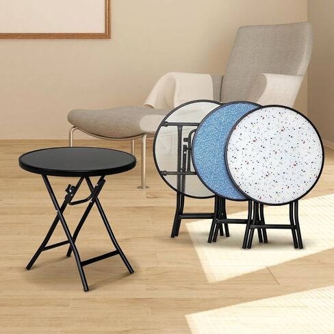 Abba Patio Outdoor Side Table, Round Folding Table with Tempered Glass Tabletop, Portable Bistro Coffee Table for Yard Balcony Garden Poolside Sunroom,Frosted Glass in Kuwait