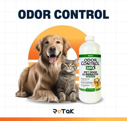 RoTak Odor Control MAX Pet Odor Eliminator Concentrate Indoor Outdoor Scent Neutralizer Deodorizer with Live Enzyme Perfect for Artificial Turf and Litter Box (32 oz Concentrate - Makes 5 Gallons) in Saudi Arabia