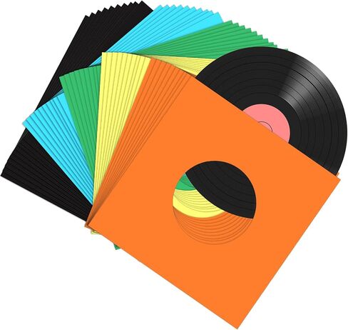 Eaasty 100 Pieces Paper Vinyl 45 RPM Record Sleeves 7 Inch Record Protection Paper Covers for Singles Records Square Sleeves Outer Album Covers Vinyl Jacket Covers with Holes for Storage(Black) in Saudi Arabia