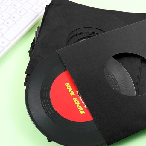 Eaasty 100 Pieces Paper Vinyl 45 RPM Record Sleeves 7 Inch Record Protection Paper Covers for Singles Records Square Sleeves Outer Album Covers Vinyl Jacket Covers with Holes for Storage(Black) in Saudi Arabia