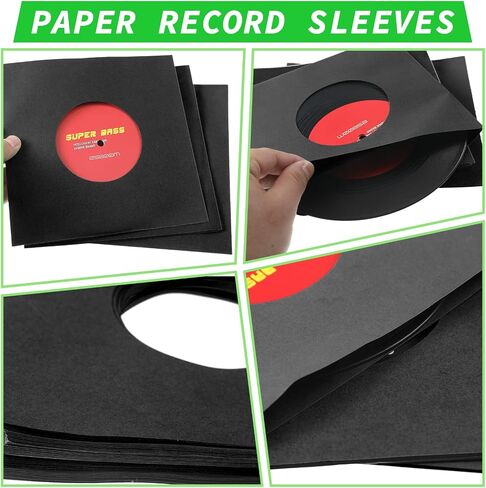 Eaasty 100 Pieces Paper Vinyl 45 RPM Record Sleeves 7 Inch Record Protection Paper Covers for Singles Records Square Sleeves Outer Album Covers Vinyl Jacket Covers with Holes for Storage(Black) in Saudi Arabia