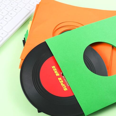 Eaasty 100 Pieces Paper Vinyl 45 RPM Record Sleeves 7 Inch Record Protection Paper Covers for Singles Records Square Sleeves Outer Album Covers Vinyl Jacket Covers with Holes for Storage(Black) in Saudi Arabia