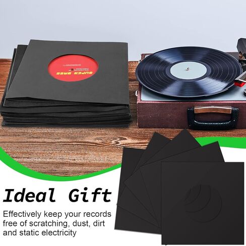 Eaasty 100 Pieces Paper Vinyl 45 RPM Record Sleeves 7 Inch Record Protection Paper Covers for Singles Records Square Sleeves Outer Album Covers Vinyl Jacket Covers with Holes for Storage(Black) in Saudi Arabia