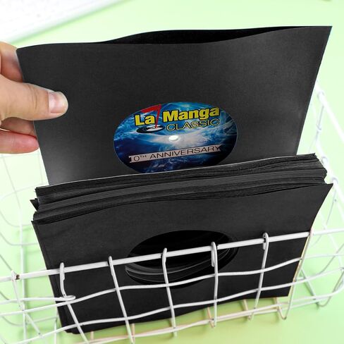 Eaasty 100 Pieces Paper Vinyl 45 RPM Record Sleeves 7 Inch Record Protection Paper Covers for Singles Records Square Sleeves Outer Album Covers Vinyl Jacket Covers with Holes for Storage(Black) in Saudi Arabia