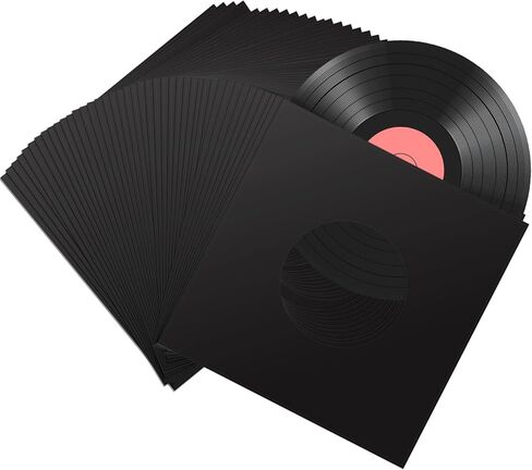 Eaasty 100 Pieces Paper Vinyl 45 RPM Record Sleeves 7 Inch Record Protection Paper Covers for Singles Records Square Sleeves Outer Album Covers Vinyl Jacket Covers with Holes for Storage(Black) in Saudi Arabia
