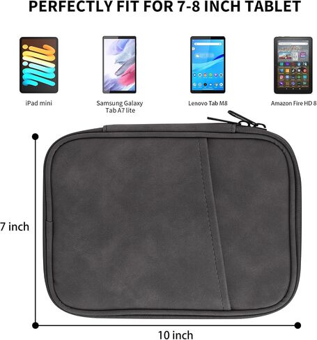 Universal Sleeve Bag for 7-8 inch Tablet Fire HD 8/Fire HD 8 Plus Compatible iPad Mini (6th Gen) 8.3" 2021, iPad Mini 5/4/3/2/1, Tab A8, 7"-8" inch Android Tablet Sleeve Case -Grey in Saudi Arabia