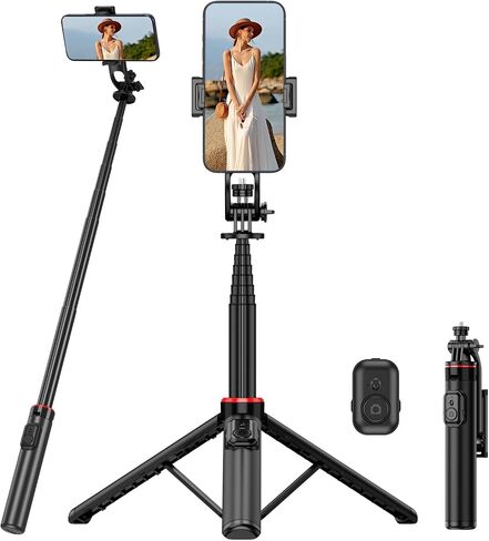 Selfie Stick Tripod, 44" Extendable, 360° Rotatable, Wireless Remote, Detachable Phone Holder, Lightweight & Portable, Compatible with iPhone, Samsung, Android, Ideal for Travel & Vlogging in Saudi Arabia