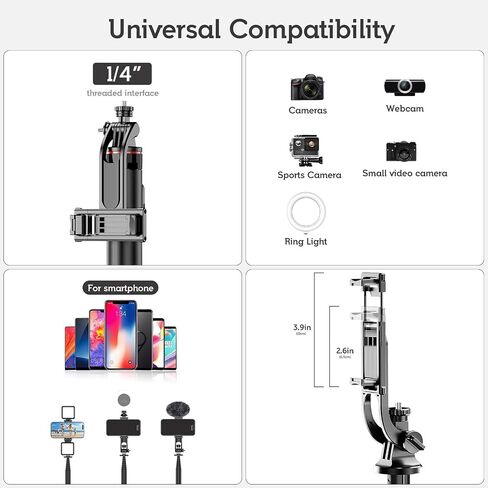 Selfie Stick Tripod, 44" Extendable, 360° Rotatable, Wireless Remote, Detachable Phone Holder, Lightweight & Portable, Compatible with iPhone, Samsung, Android, Ideal for Travel & Vlogging in Saudi Arabia