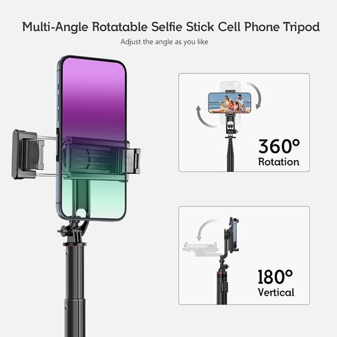 Selfie Stick Tripod, 44" Extendable, 360° Rotatable, Wireless Remote, Detachable Phone Holder, Lightweight & Portable, Compatible with iPhone, Samsung, Android, Ideal for Travel & Vlogging in Saudi Arabia