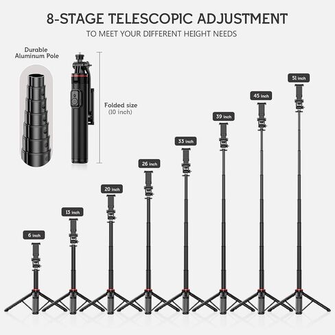 Selfie Stick Tripod, 44" Extendable, 360° Rotatable, Wireless Remote, Detachable Phone Holder, Lightweight & Portable, Compatible with iPhone, Samsung, Android, Ideal for Travel & Vlogging in Saudi Arabia